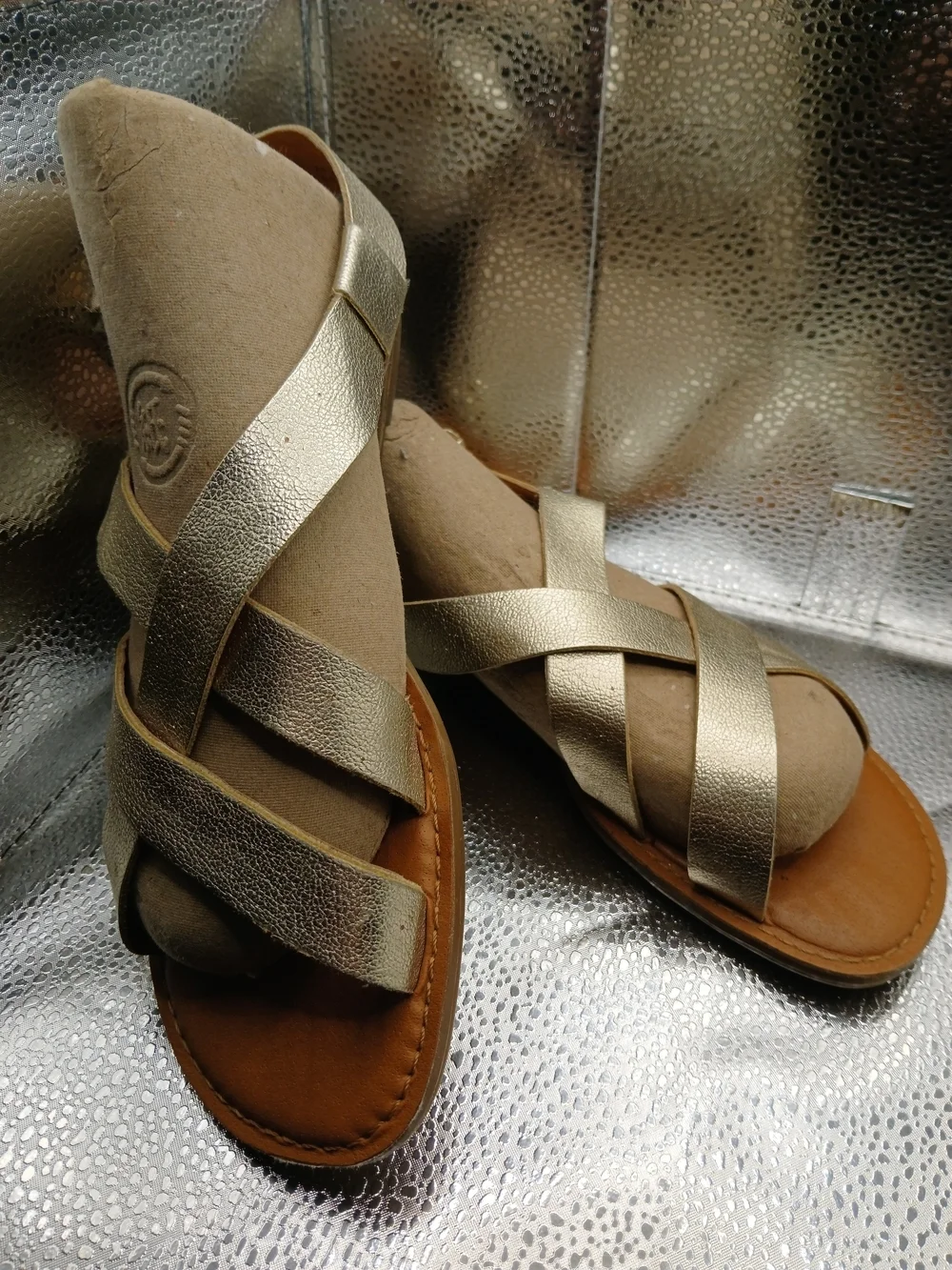 Franco Sarto Metallic Gold Crisscross Leather Sandals Women's Size 7*